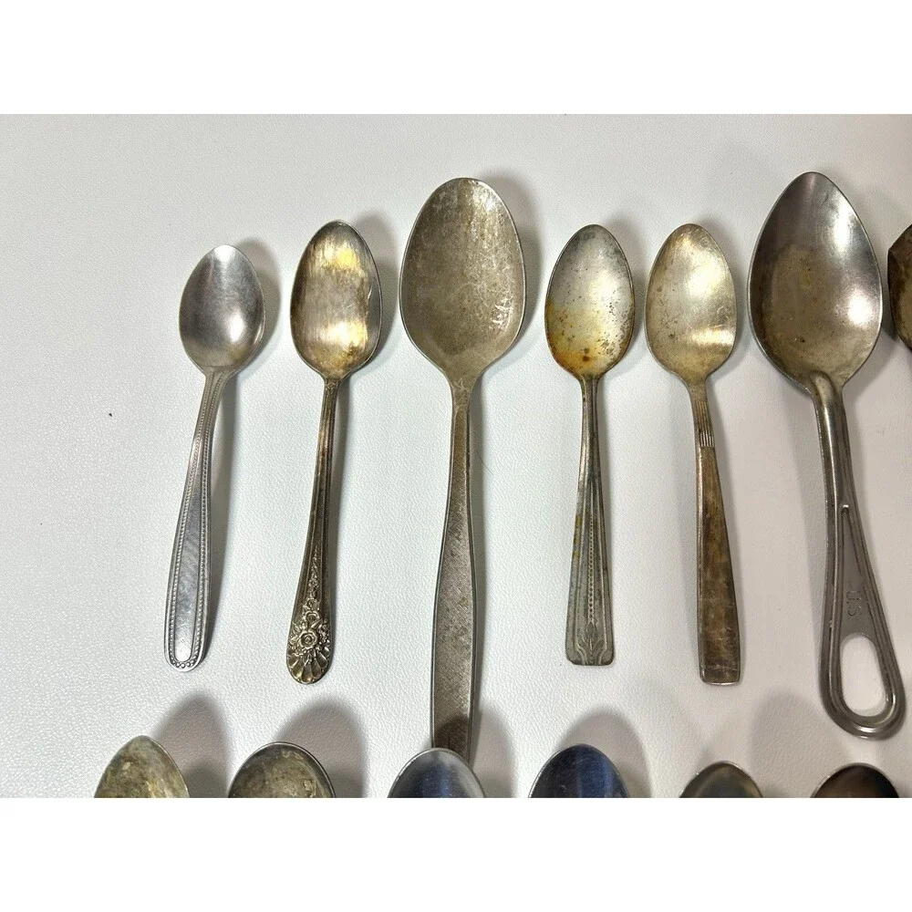 Lot Of 40 Antique Spoons Silverware Craft Lot Some Wear Rust